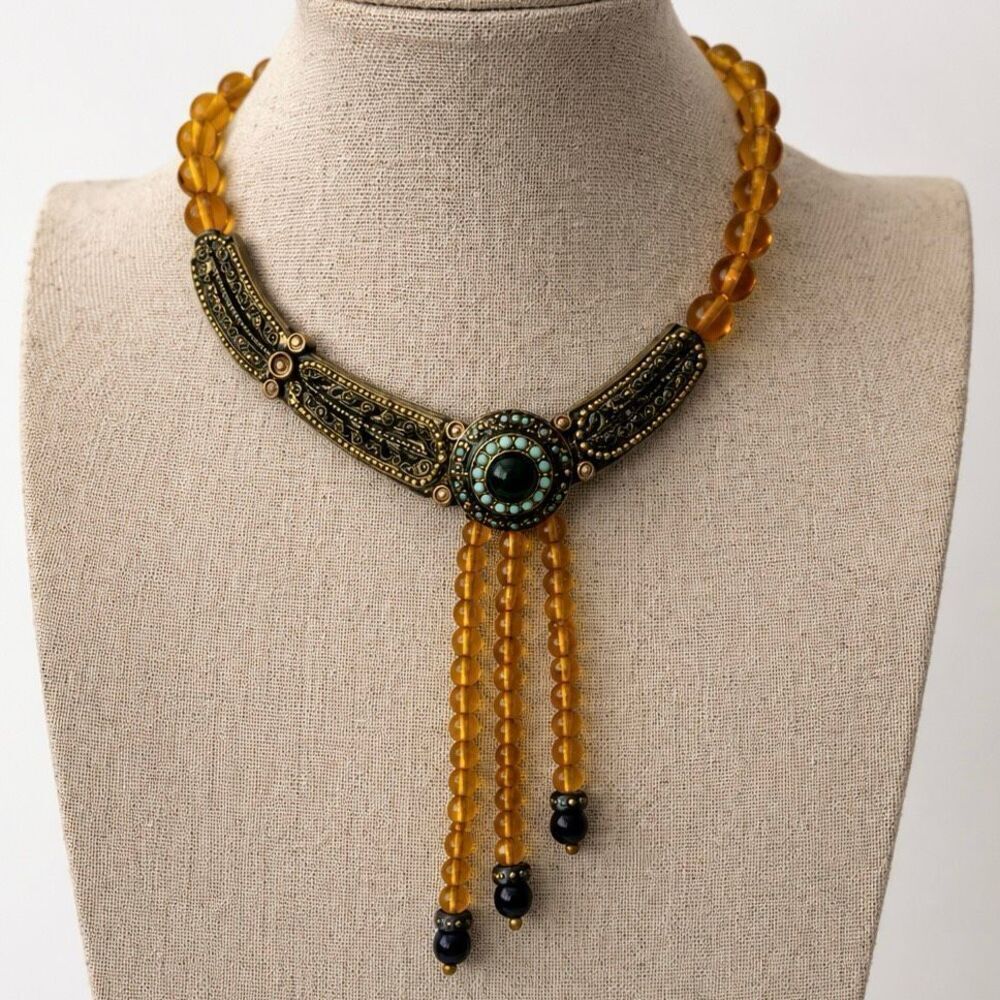 QVC La Vintage Tigress Necklace – Bronze Tone with Simulated Gemstones – 15.5”